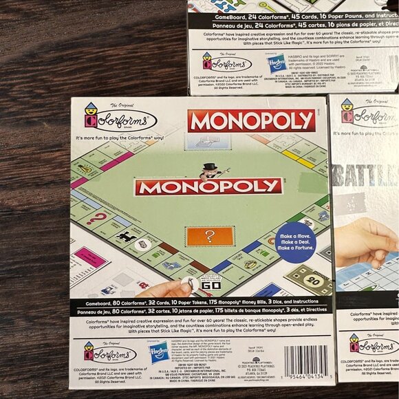 Colorforms Classic Board Games Set - Sorry! Monopoly & Battleship - Ages 6+ - St - Picture 11 of 11